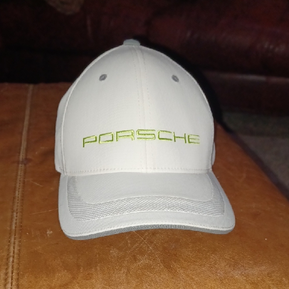 Porsche Cap White With Green Logo.